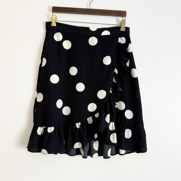 MODCLOTH It's A Wrap Ruffled A Line Skirt Polka Dot Black White 12 - Picture 4 of 12